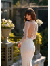 Ivory Beaded Lace Tulle Sheer Back Sexy Wedding Dress